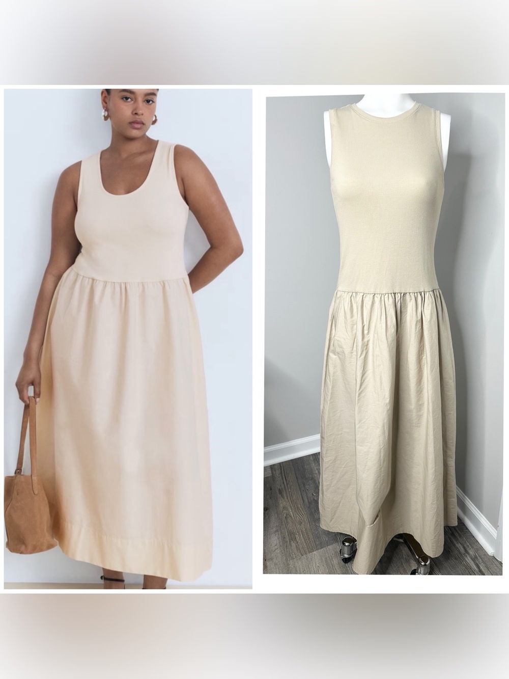 MNG ( MANGO ) beige Sleeveless Scoop-Neck Tank Dress- 6